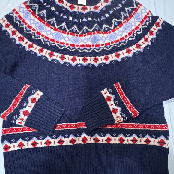 Share J Crew Faire Isle Navy Wool Alpaca Sleeve balloon  rollneck Sweater Sz S - Picture 6 of 9